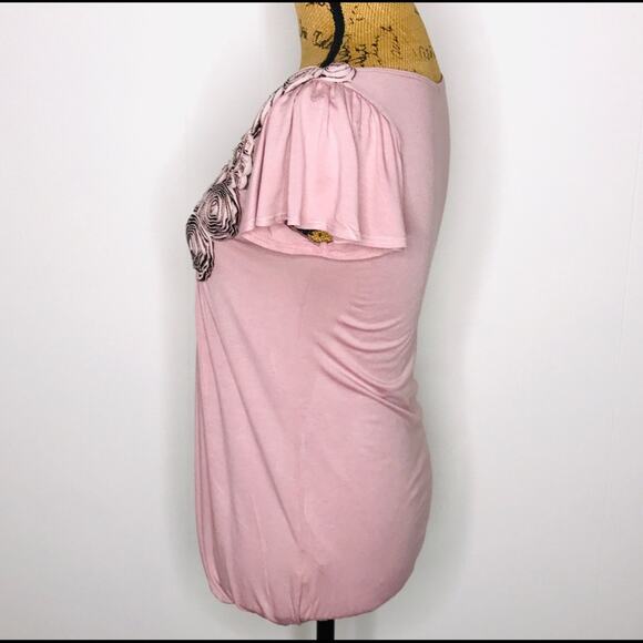 Soprano Women's Size Small Dusty Pink Knit Top-Fabric Roses-Romantic-Girly - Picture 4 of 8